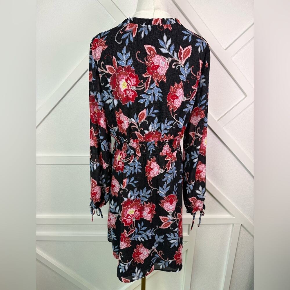 NWT LOFT Floral Smocked Waist Long Sleeve Mini Dress Black Red Blue Size 8 - Picture 4 of 9
